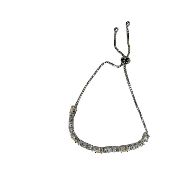 Synthetic Opal and Rhinestone Bolo Slide Lock Silver Tone Bracelet - Picture 4 of 9